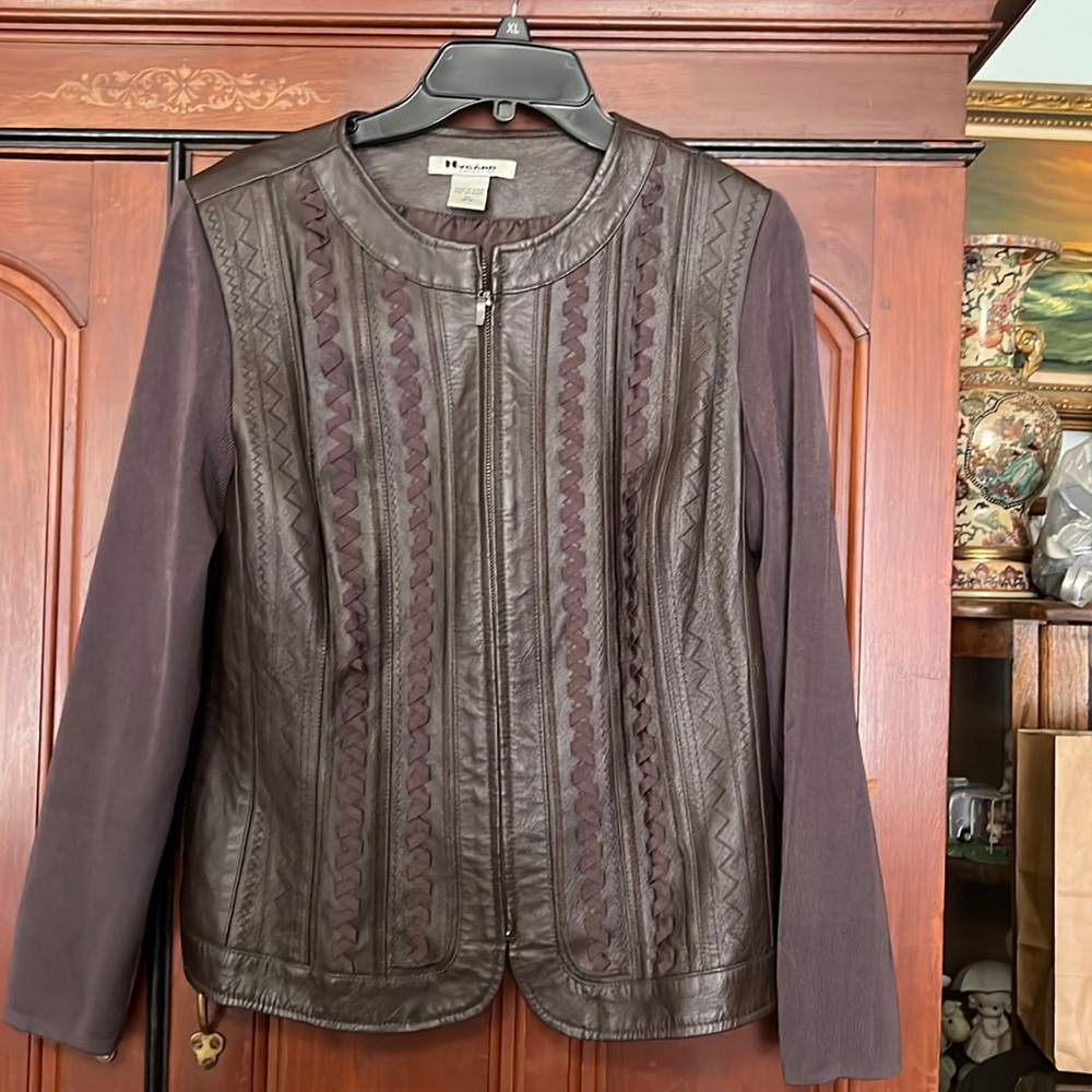 NYGARD Brown & Unique Vintage Rare Leather Sweater Jacket Size Medium